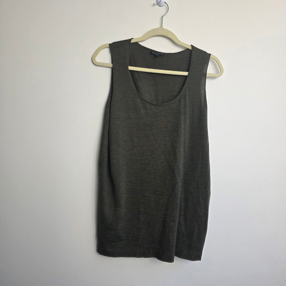 Eileen Fisher Merino Wool Tank Top Olive Green Knit Shell Medium Minimalist CBK